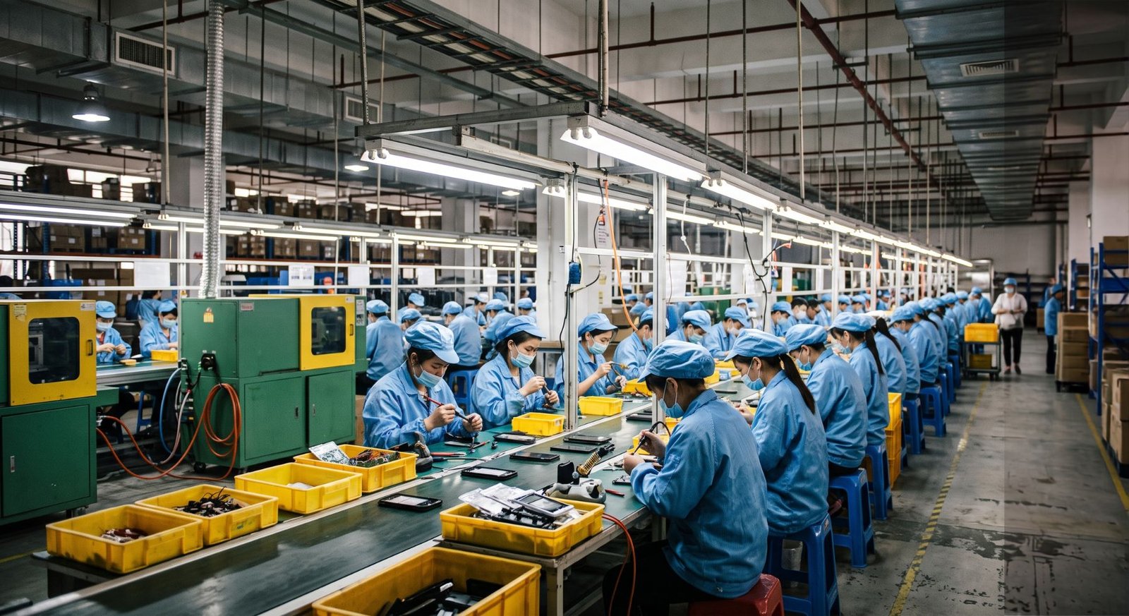 Linha de produção durante verificação de fábrica na China